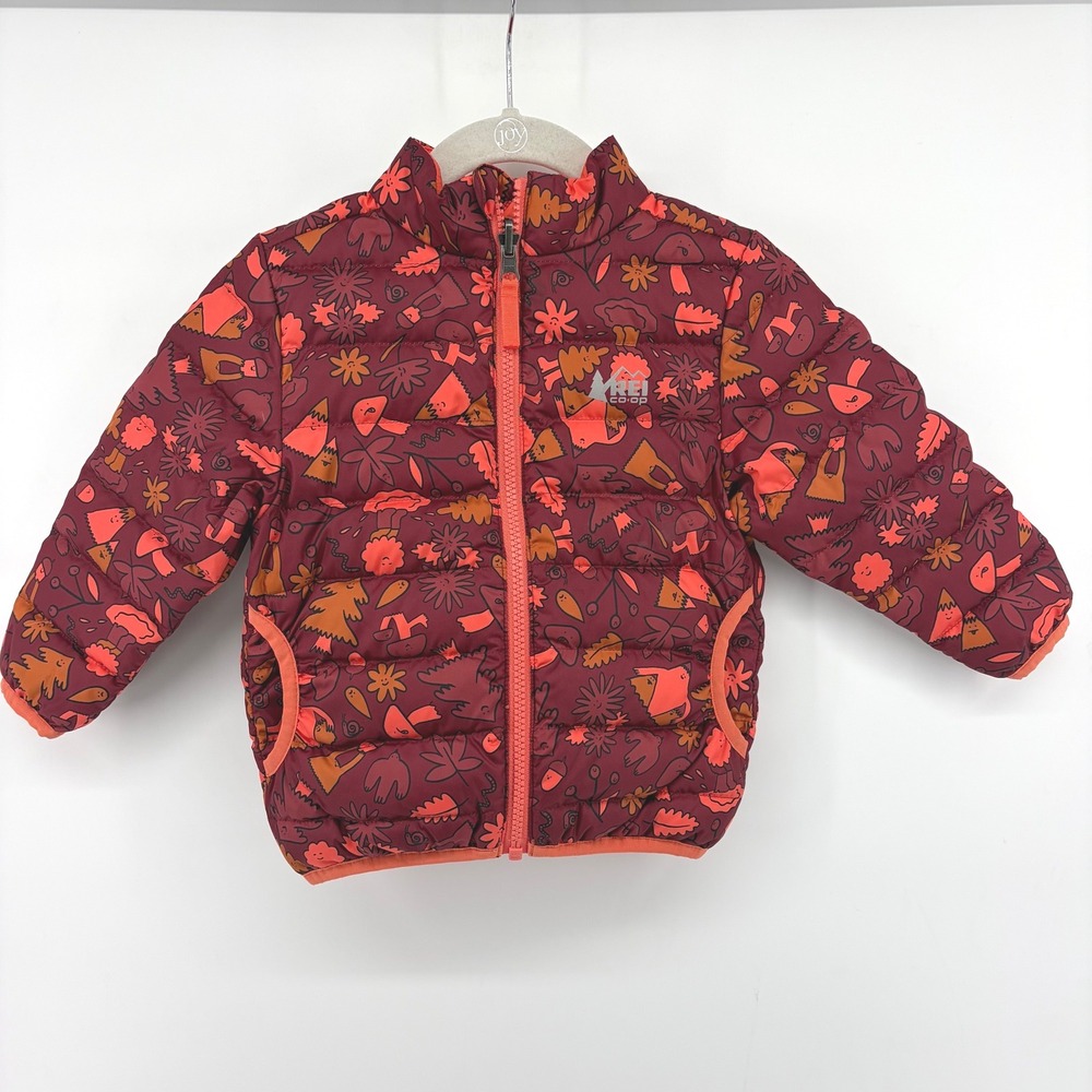 REI Co-op Toddler Reversible 650 Down Puffer Jacket Terracotta Orange Print 2T
